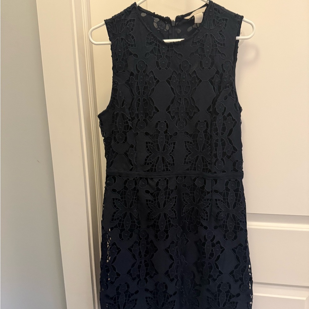 Elegant Navy Lace Sleeveless Dress